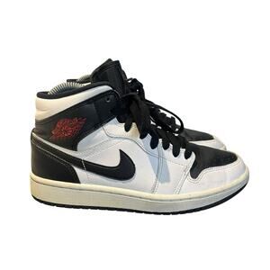 Air Jordan 1 Mid Reverse Black Toe Women's White BQ6472 Nike Red Black Gym sz 7